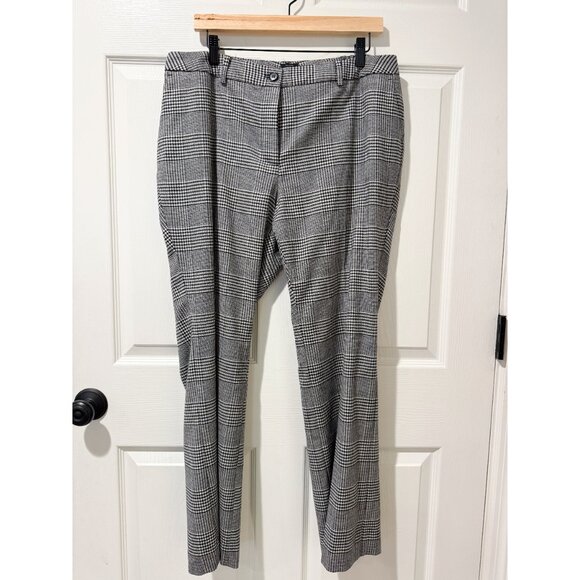 Talbots Petite Raleigh Wool Black White Houndstooth Plaid Pants Stretch 14 WP - Picture 1 of 12